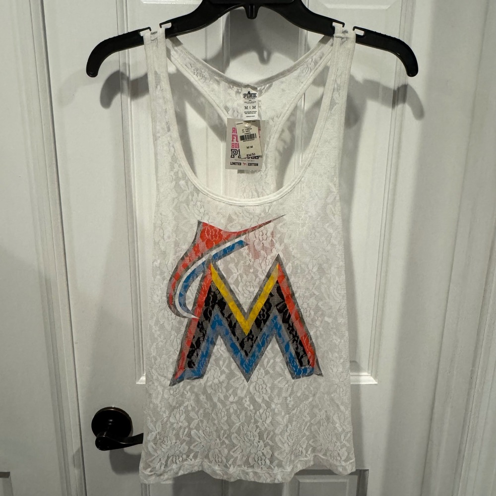 NWT Victoria's Secret PINK MLB Miami Marlins Lace Tank –‎ Size M Limited Edition